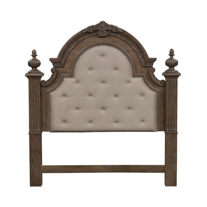 Queen Uph Poster Headboard Traditional Brown in Chestnut Finish w/ Dusty Wax
