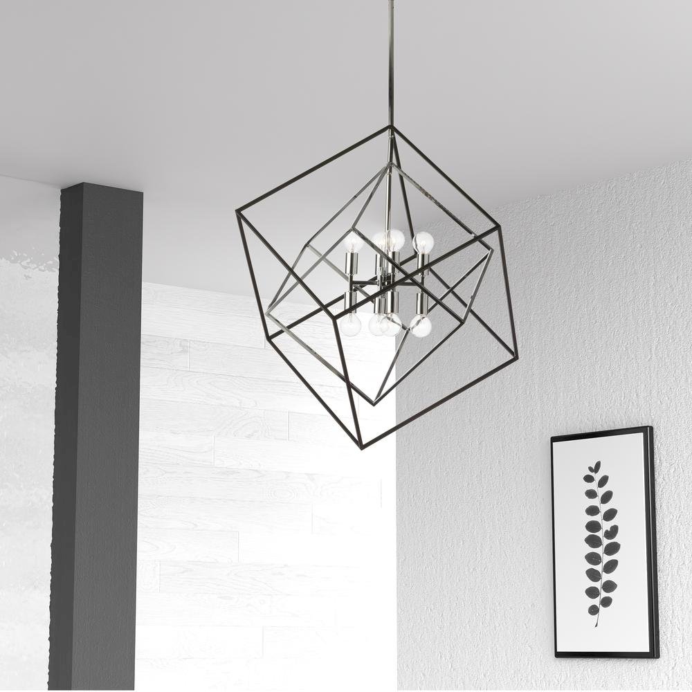 8LT Pendant, Polished Chrome & Matte Black Finish