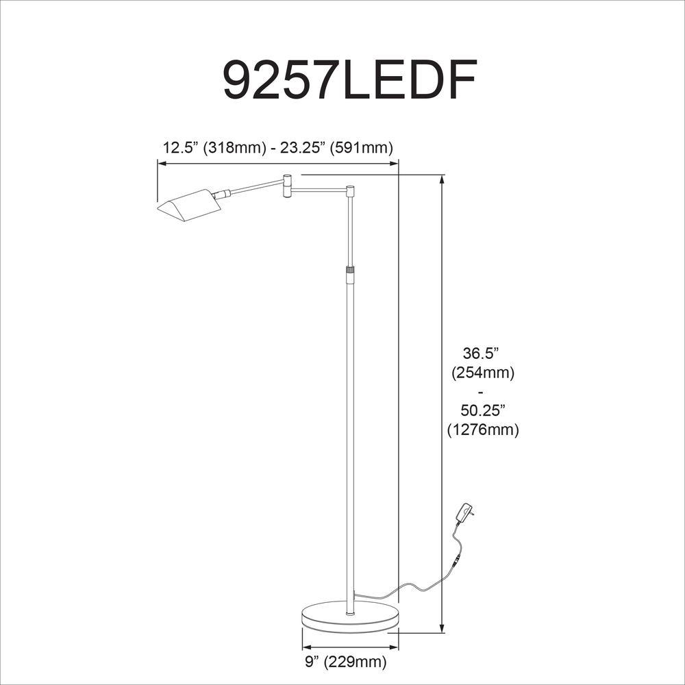 9W Swing Arm Floor, Satin Nickel Finish