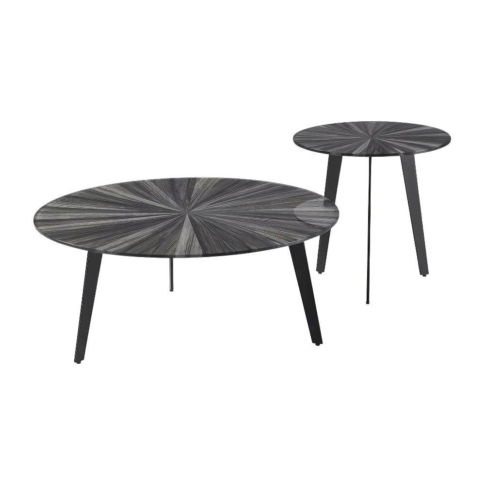 Gray Mid-Century Round Coffee Table Set with Tempered Glass Tops, Tripod Legs