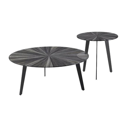 Gray Mid-Century Round Coffee Table Set with Tempered Glass Tops, Tripod Legs