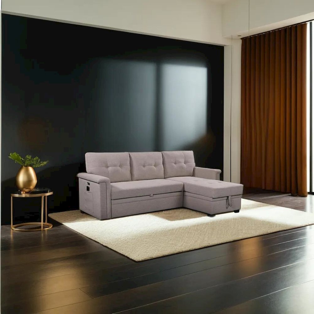 Contemporary Gray Reversible Sleeper Sectional Sofa with Storage and USB Ports