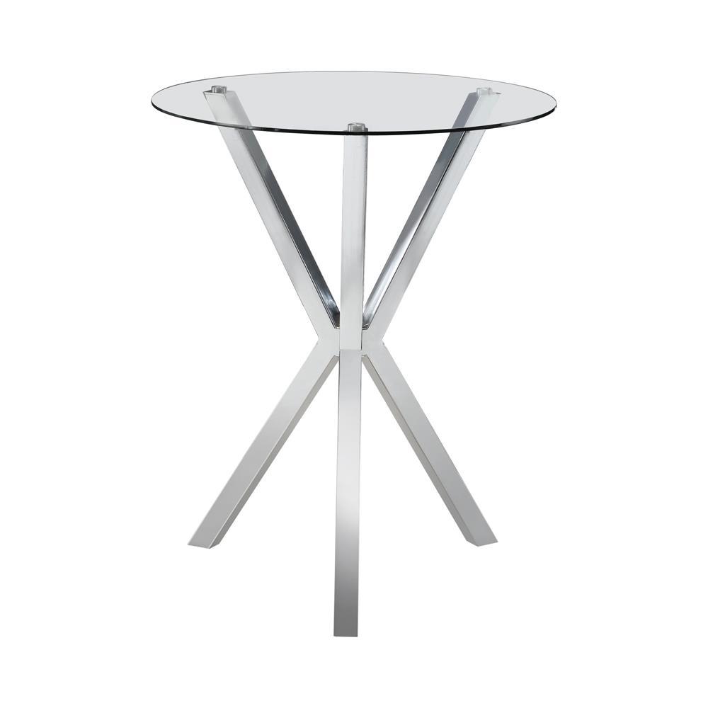Sleek Chrome Round Bar Table with Clear Glass Top for Elegant Entertaining