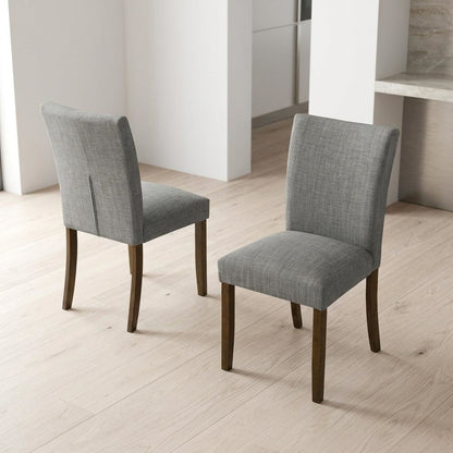 Upholstered Dining Chair with Wood Legs, Kitchen Side Chair, Grey, Set of 2