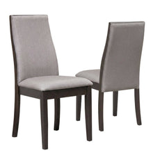 Polyester Upholstered Farmhouse Dining Chair, Espresso Legs, Taupe, Set of 2