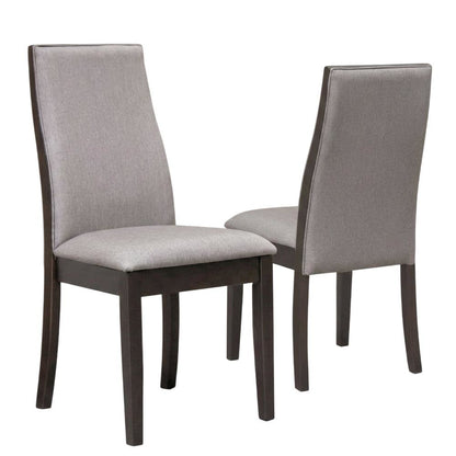 Polyester Upholstered Farmhouse Dining Chair, Espresso Legs, Taupe, Set of 2