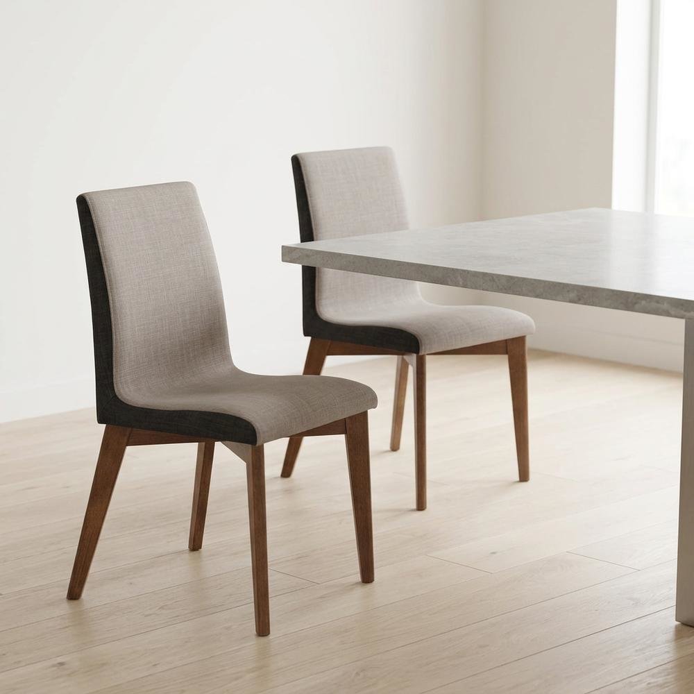 Mid-Century Modern Upholstered Dining Chair with Wood Legs, Set of 2