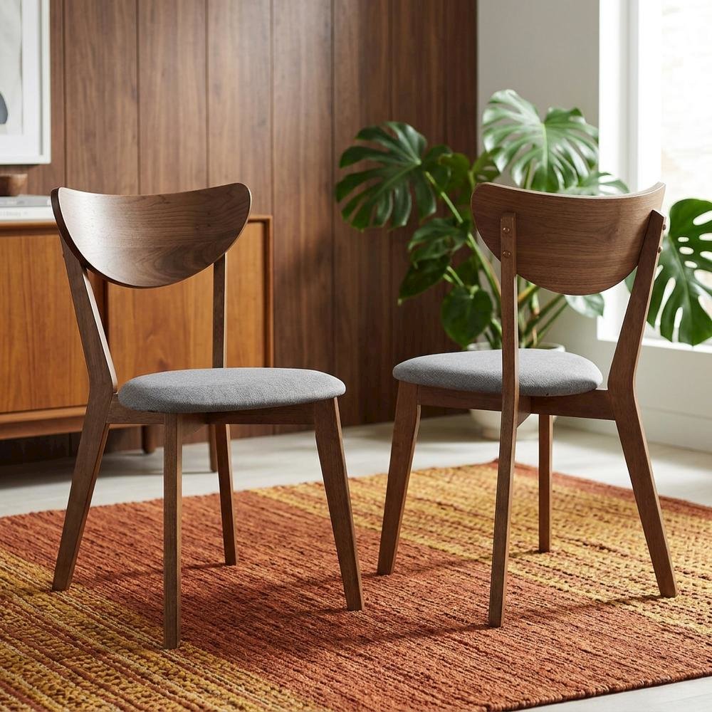 Polyester-Upholstered Mid-Century Modern Dining Chairs with Walnut Wood,Set of 2
