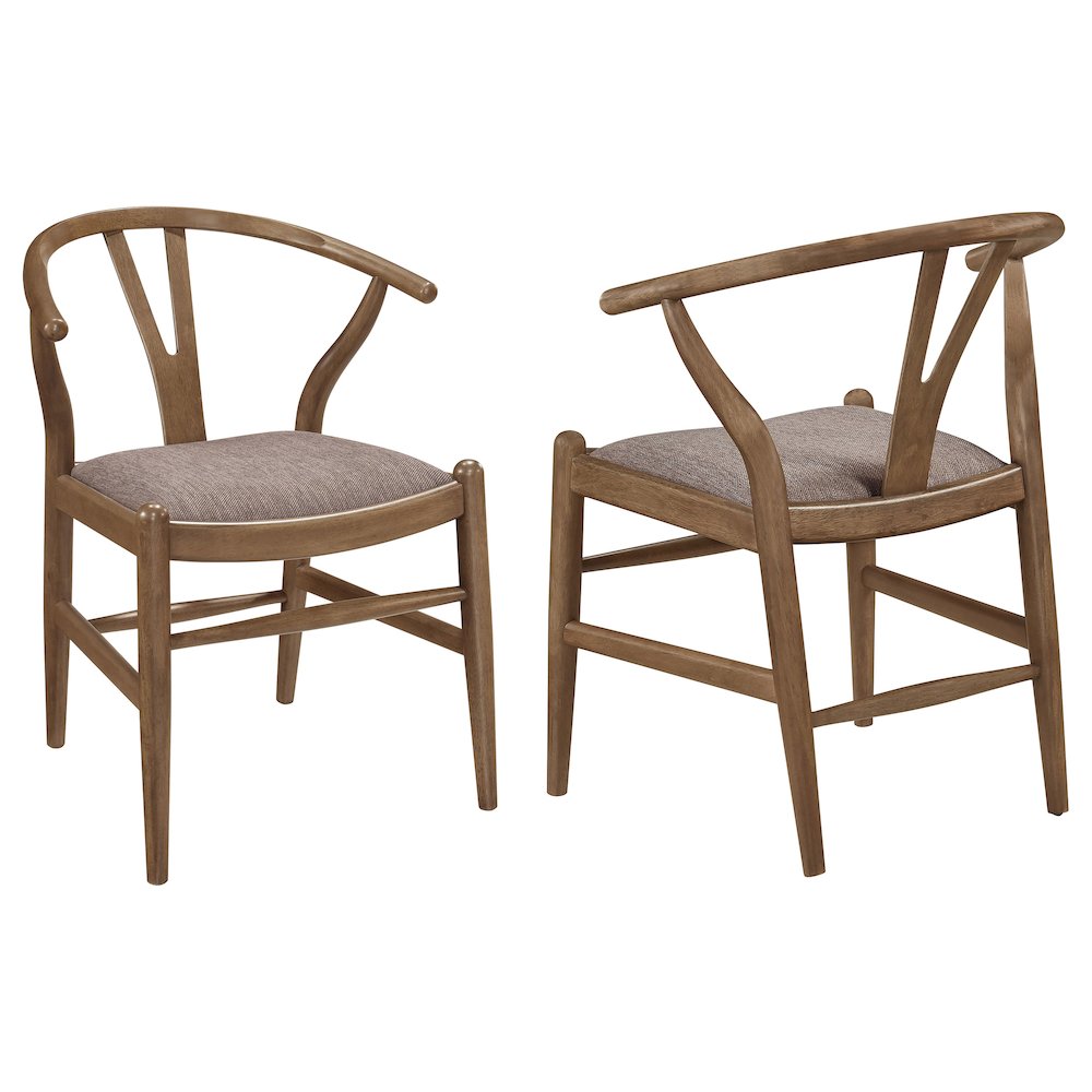 Wooden Dining Side Chairs Set of 2 in Walnut, Fabric & Foam Upholstered