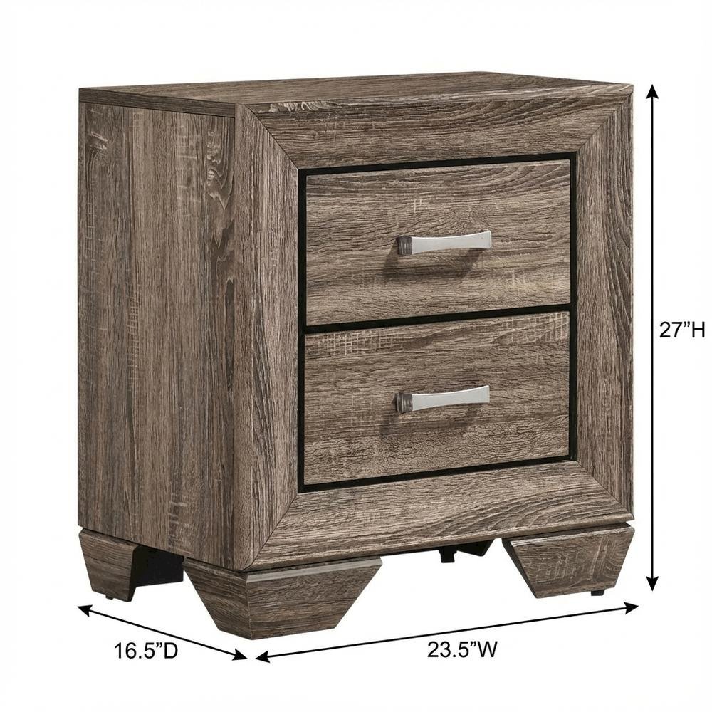 Washed Taupe Bedroom Nightstand with 2 Drawers and Chrome Finish