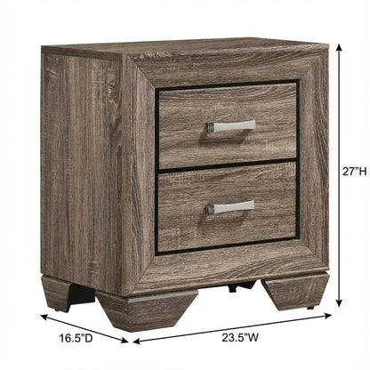 Washed Taupe Bedroom Nightstand with 2 Drawers and Chrome Finish