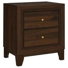 Walnut Nightstand with 2 Drawers and Brass Finish for Bedroom Storage