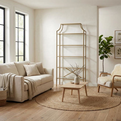 Gold 5-Shelf Glass Bookshelf with Contemporary Style and Tipover Restraint