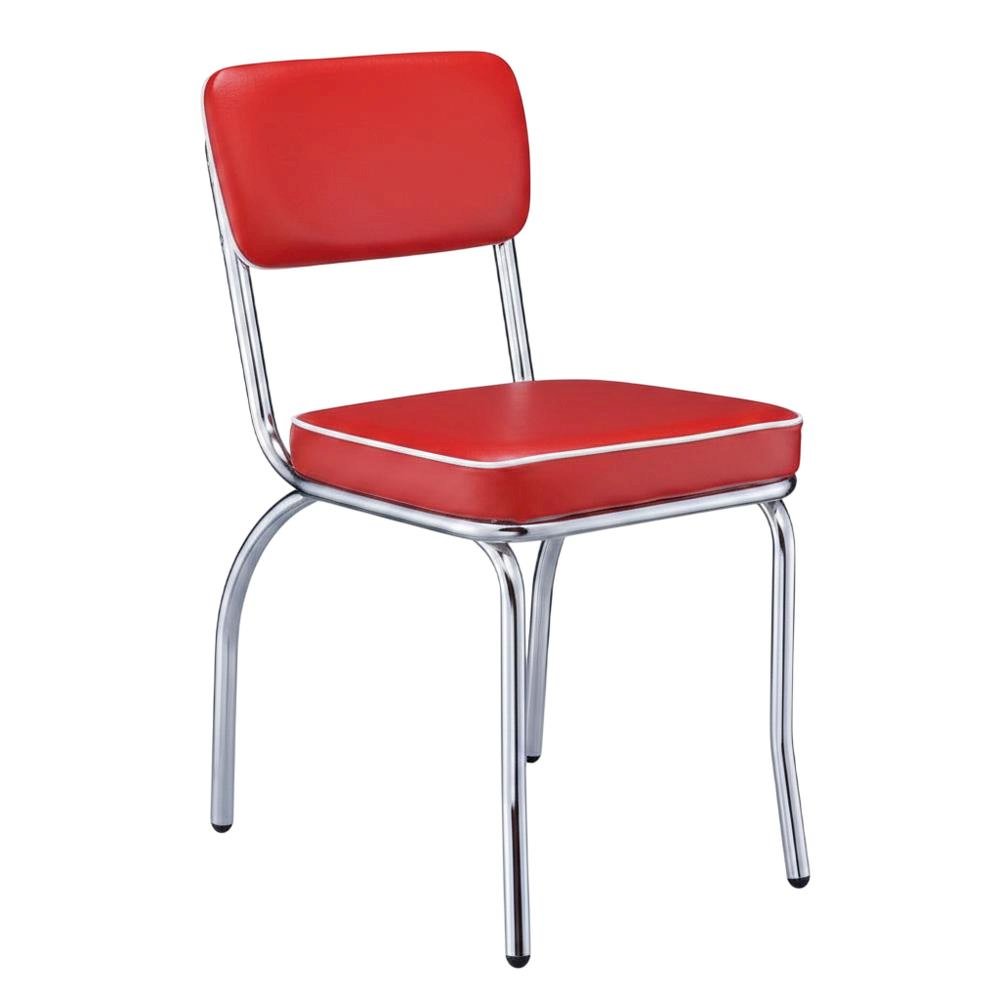 Set of 2 Upholstered Dining Chairs in Red with Chrome Legs for Dining