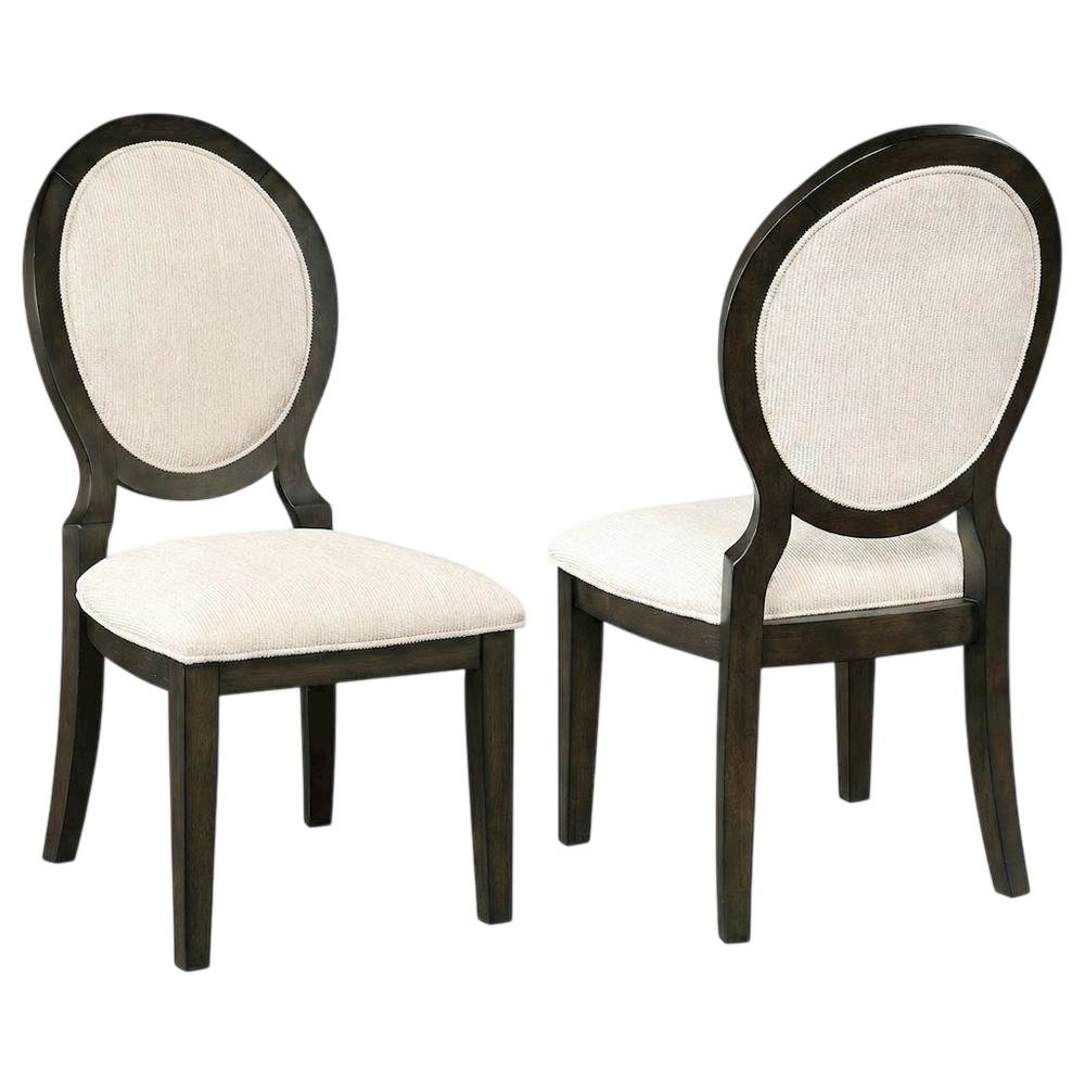 Oval Back Upholstered Wood Transitional Dining Side Chair, Set of 2
