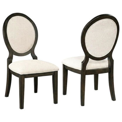 Oval Back Upholstered Wood Transitional Dining Side Chair, Set of 2