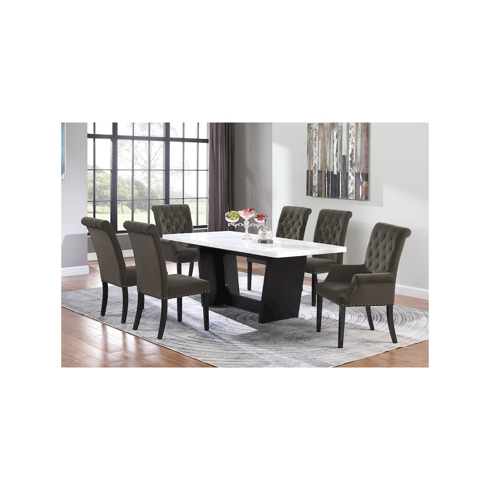 Sherry 7-piece Rectangular Marble Top Dining Table Set Brown
