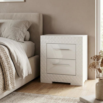 White Nightstand with Chrome Finish and Contemporary Style