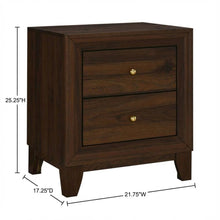 Walnut Nightstand with 2 Drawers and Brass Finish for Bedroom Storage