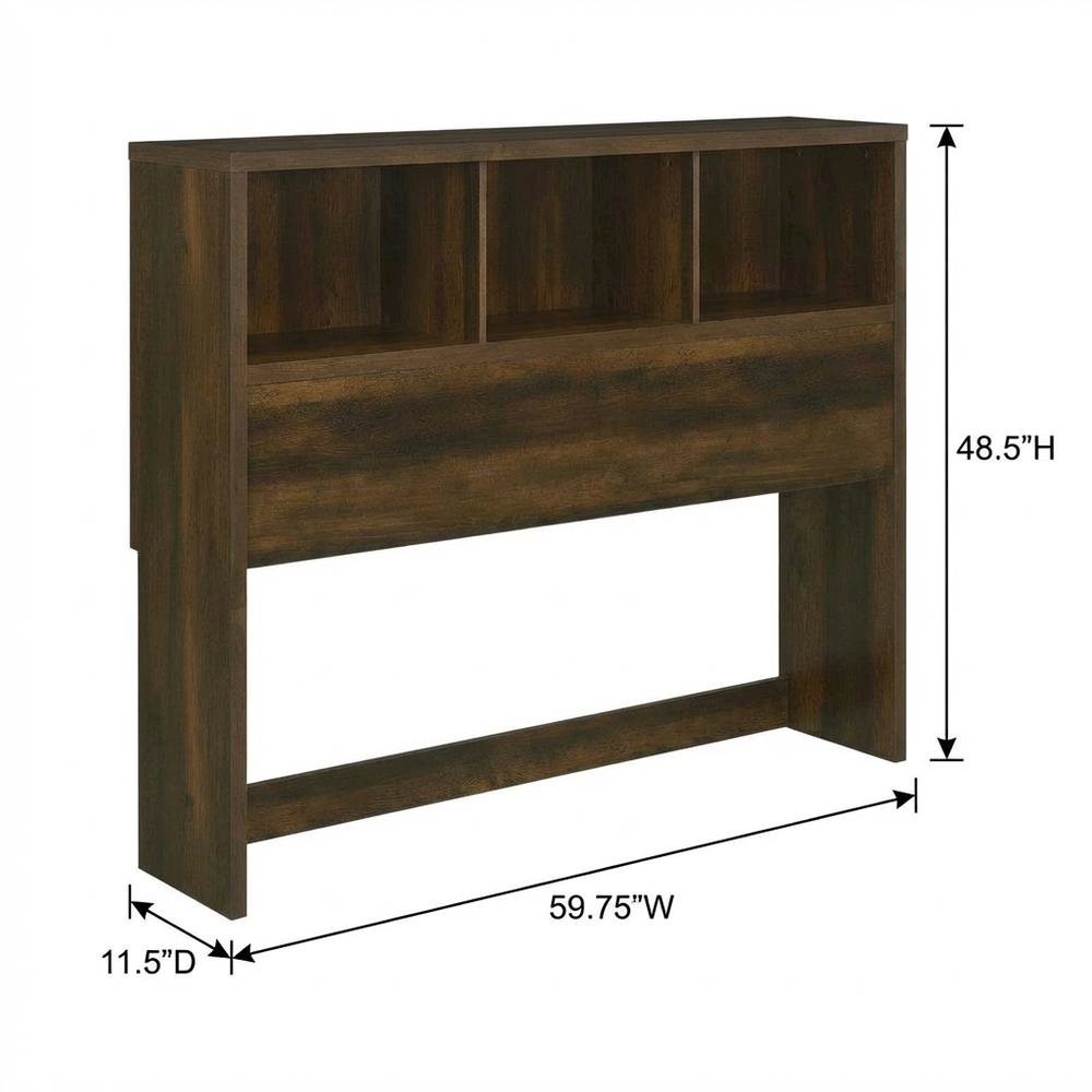 Dark Pine Queen Bookcase Headboard with Transitional Design and Durable Glide