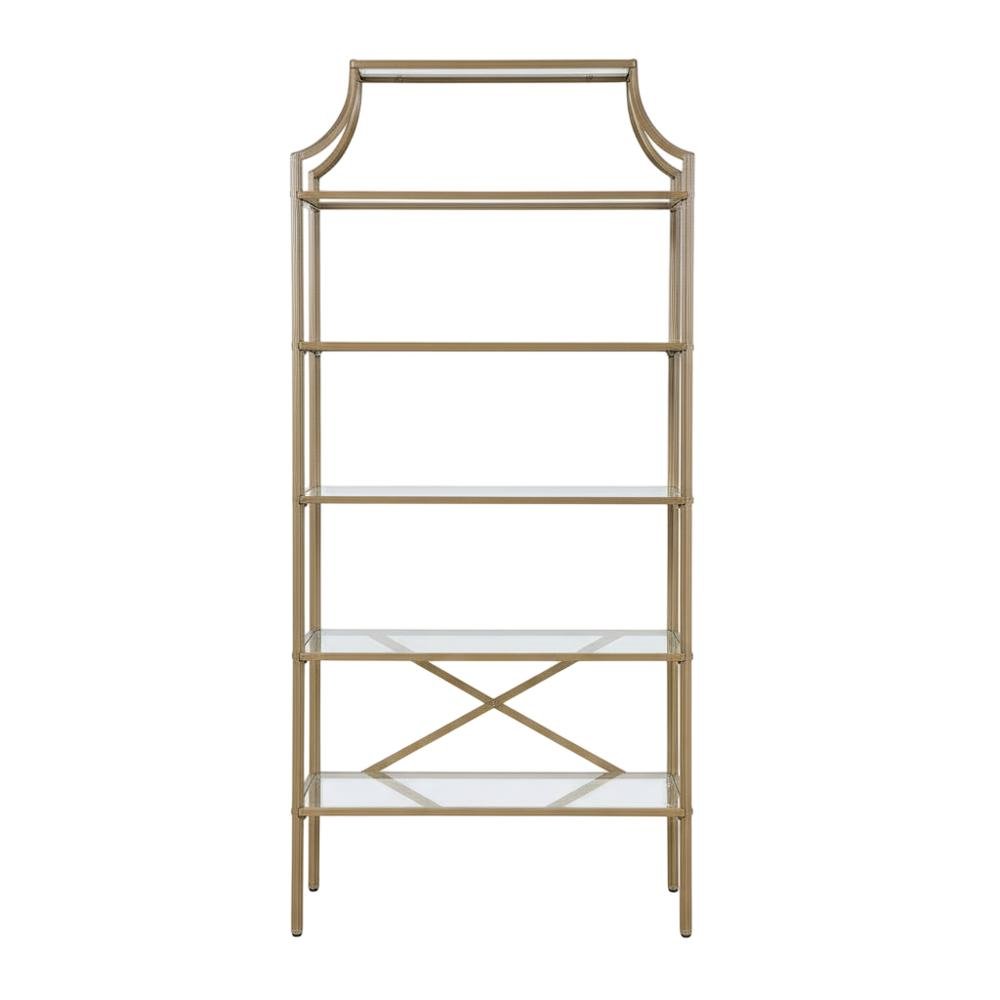 Gold 5-Shelf Glass Bookshelf with Contemporary Style and Tipover Restraint