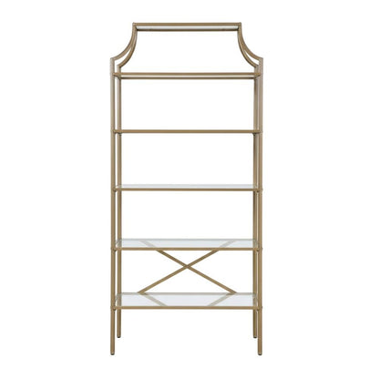 Gold 5-Shelf Glass Bookshelf with Contemporary Style and Tipover Restraint