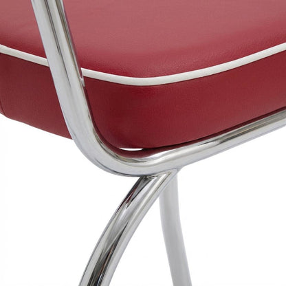 Set of 2 Upholstered Dining Chairs in Red with Chrome Legs for Dining