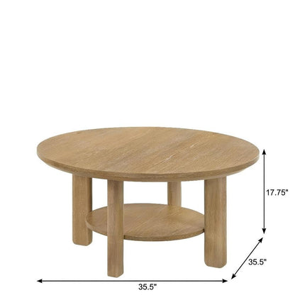 Light Oak 3-Piece Round Wood Coffee Table Set with End Tables