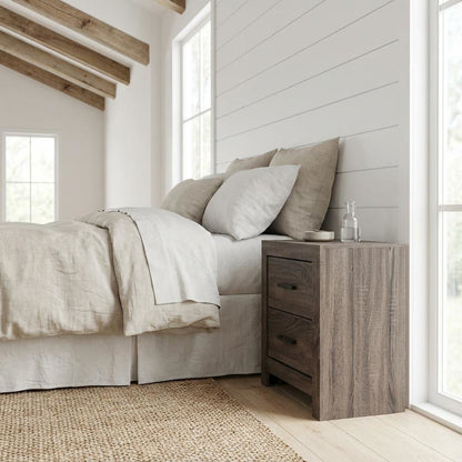 Dark Bronze Matte Nightstand in Farmhouse Style with 2 Drawers