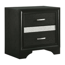 Black Contemporary Bedroom Nightstand with Crystal Finish and Two Drawers