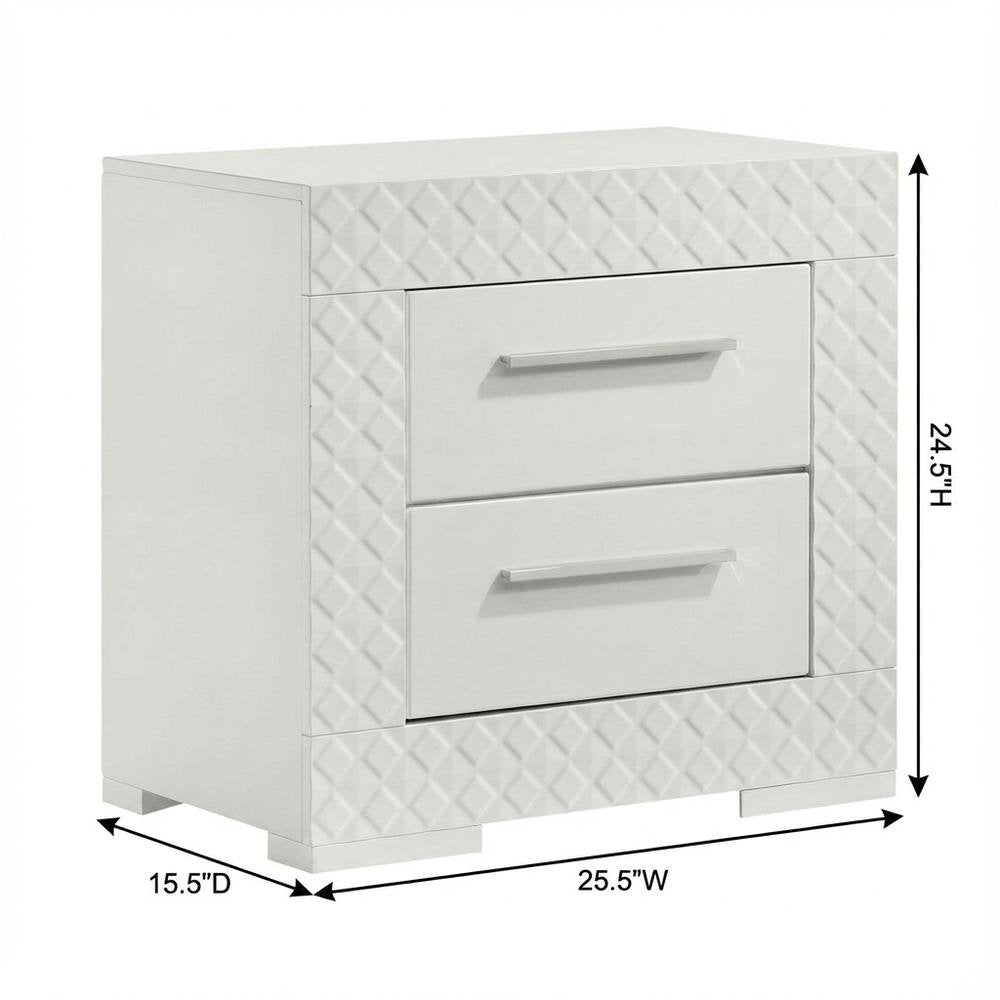 White Nightstand with Chrome Finish and Contemporary Style