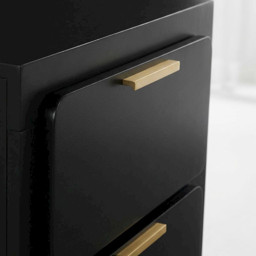Black Nightstand with Gold Accents and Contemporary Design