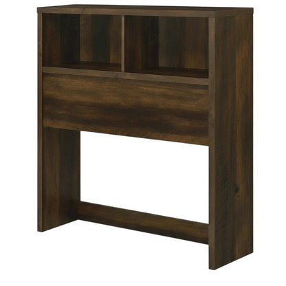 Dark Pine Twin Bookcase Headboard with Plastic Glide and Transitional Design