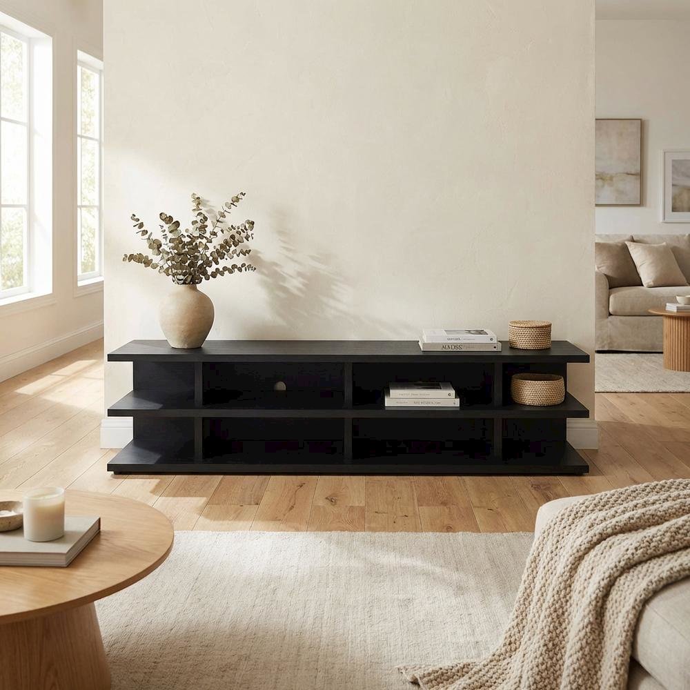 Black 78-Inch 2-Tier TV Stand Media Console with Contemporary Style