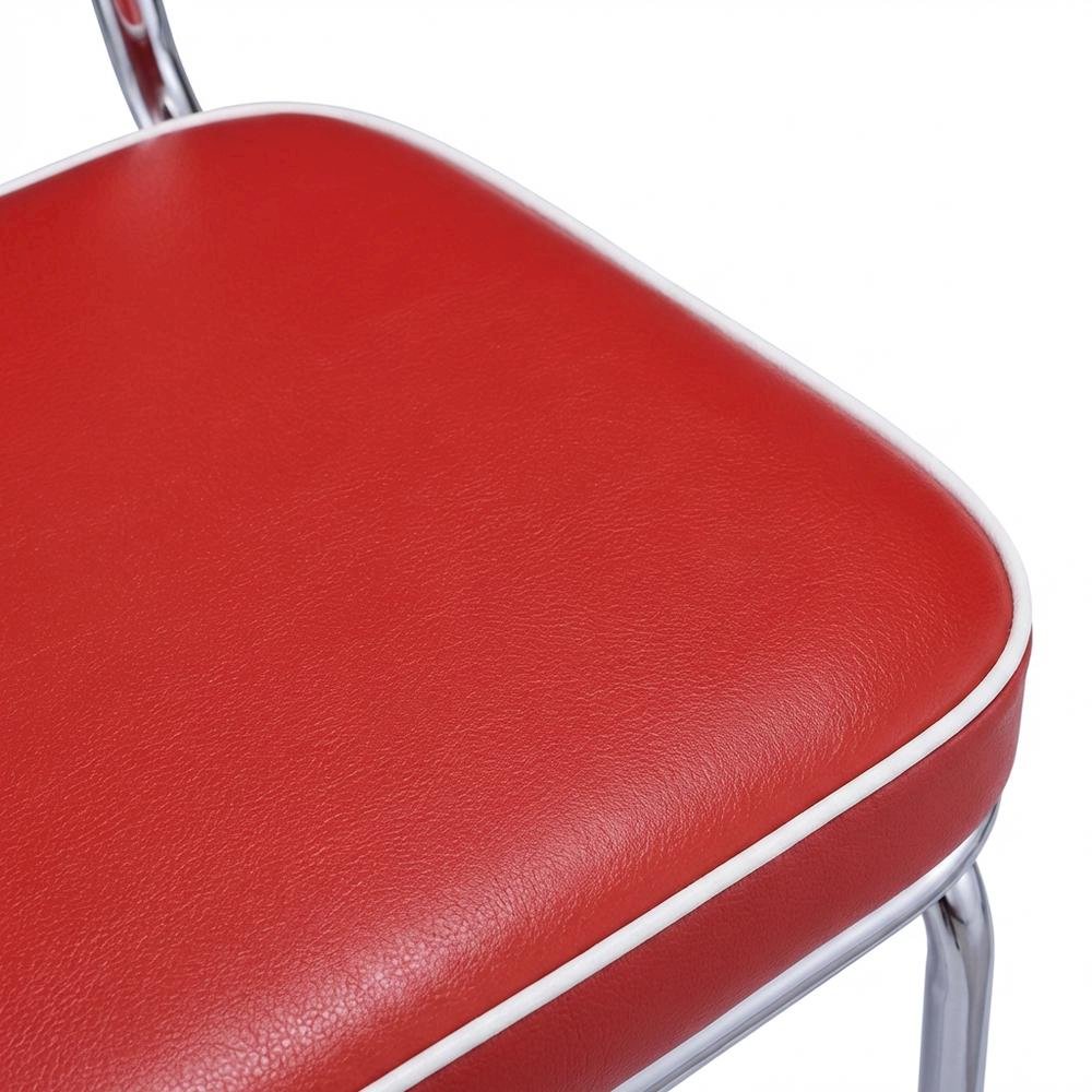 Set of 2 Upholstered Dining Chairs in Red with Chrome Legs for Dining