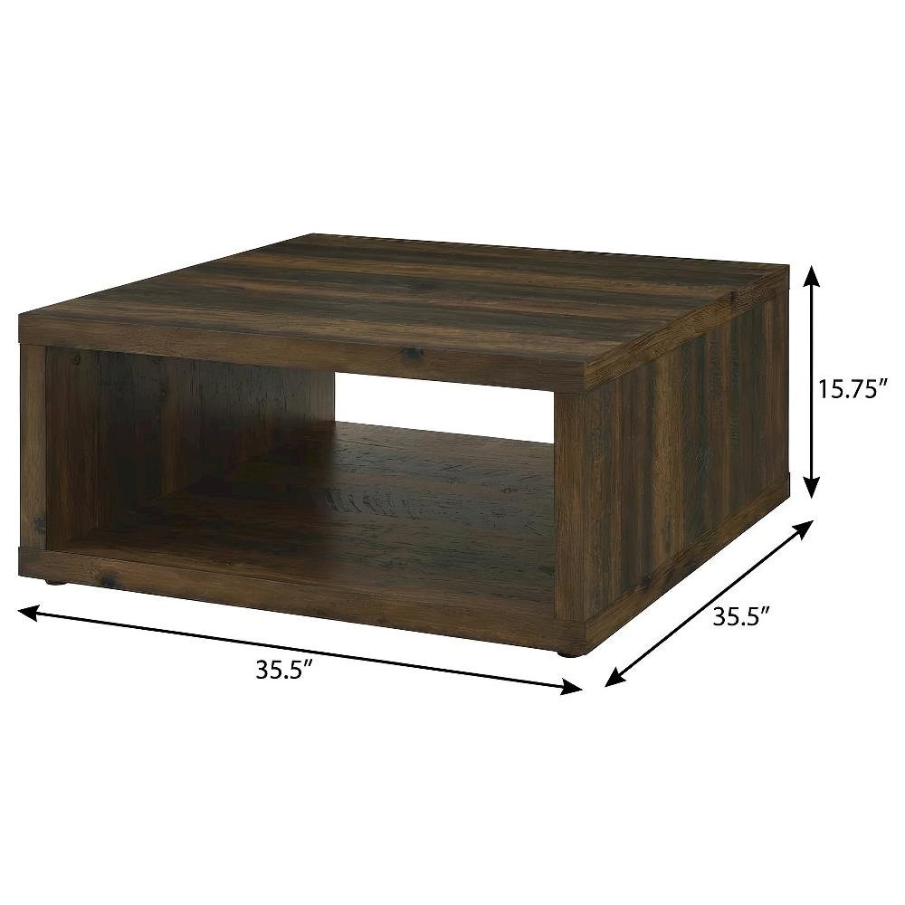 Dark Pine Square Engineered Wood Coffee Table, Farmhouse Design, Sturdy Build