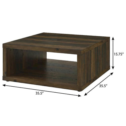 Dark Pine Square Engineered Wood Coffee Table, Farmhouse Design, Sturdy Build
