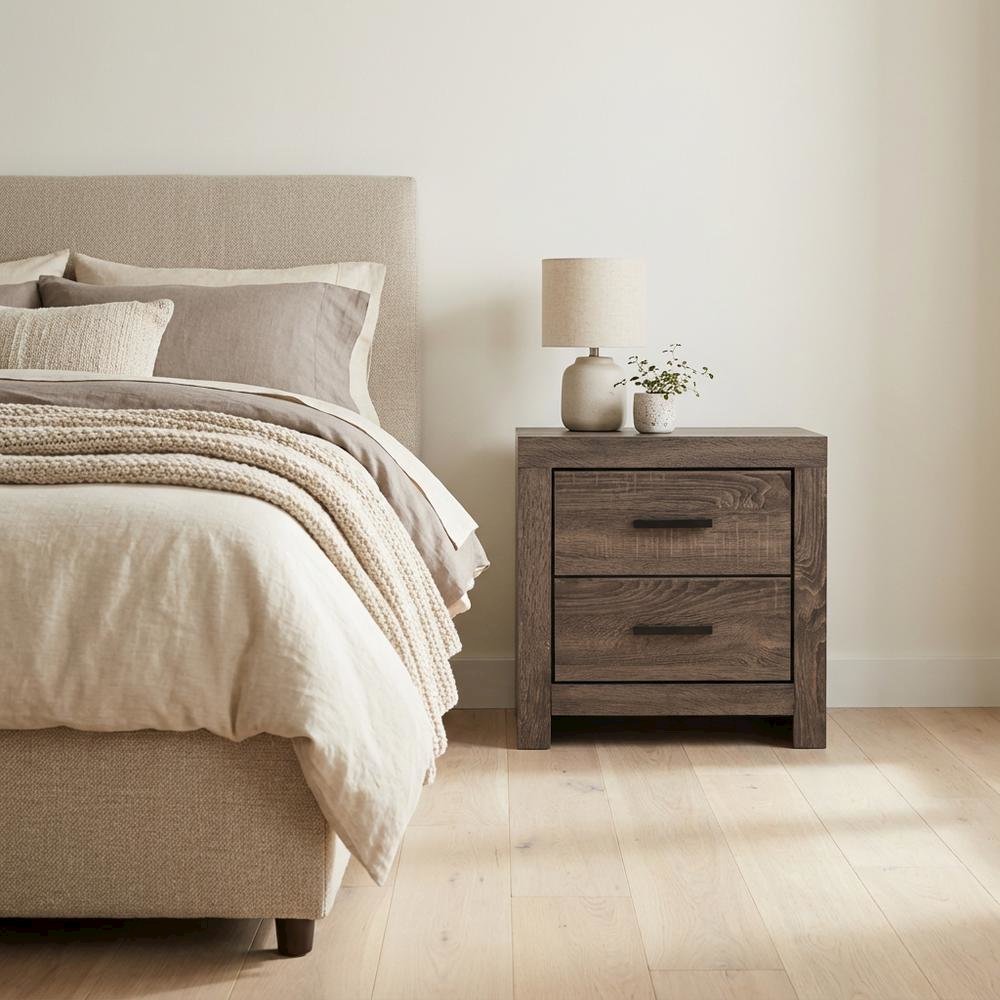 Dark Bronze Matte Nightstand in Farmhouse Style with 2 Drawers