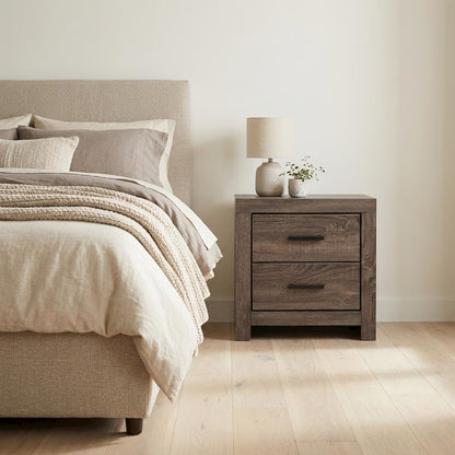 Dark Bronze Matte Nightstand in Farmhouse Style with 2 Drawers
