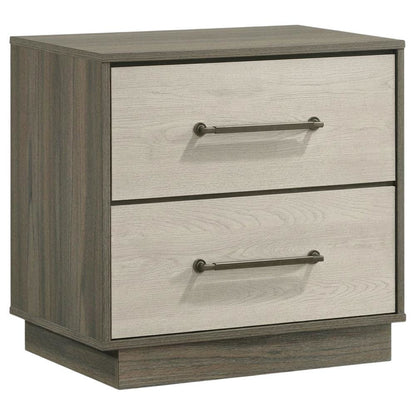 Grey Nightstand with Modern Design and Antique Nickel Finish