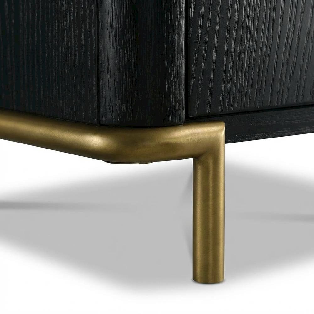 Black Bedroom Nightstand with 3 Drawers and Coastal-Inspired Design