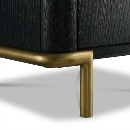 Black Bedroom Nightstand with 3 Drawers and Coastal-Inspired Design