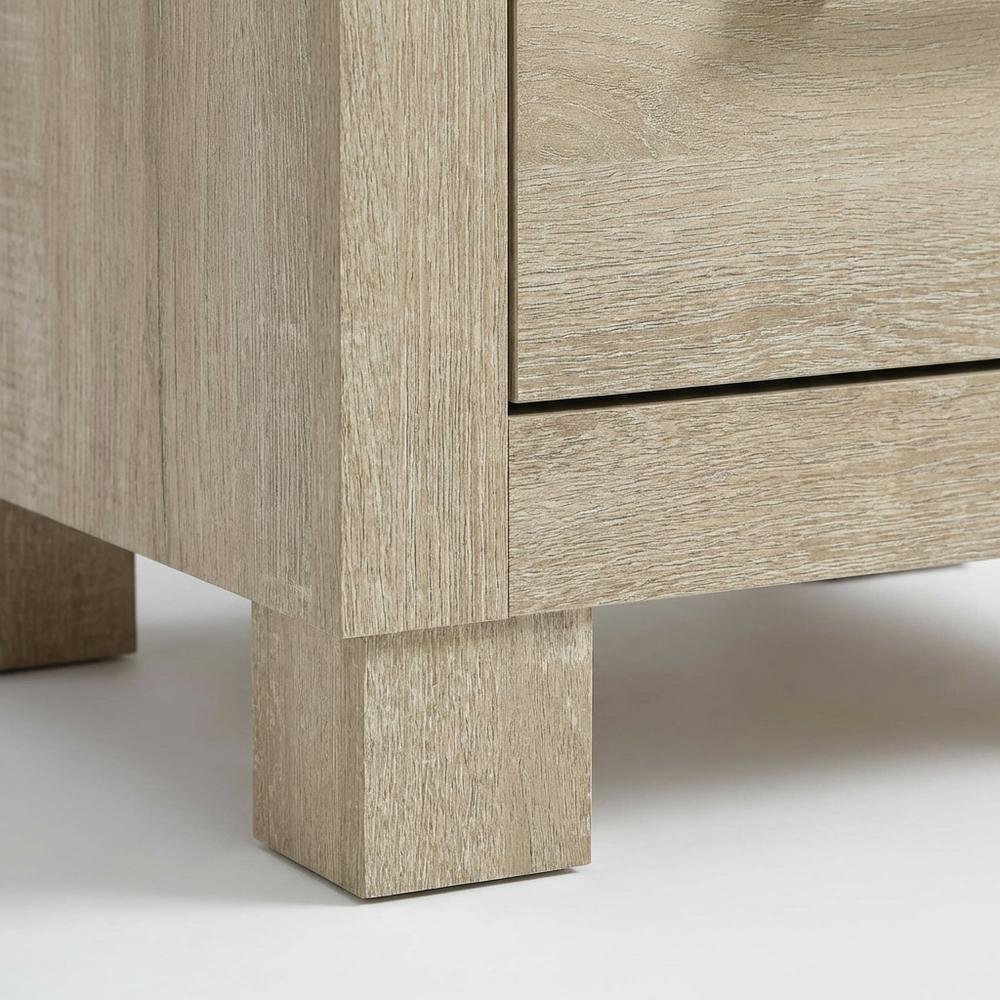 Weathered Oak Nightstand with Two Drawers and Rustic Style for Bedroom Storage
