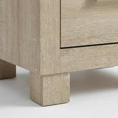 Weathered Oak Nightstand with Two Drawers and Rustic Style for Bedroom Storage