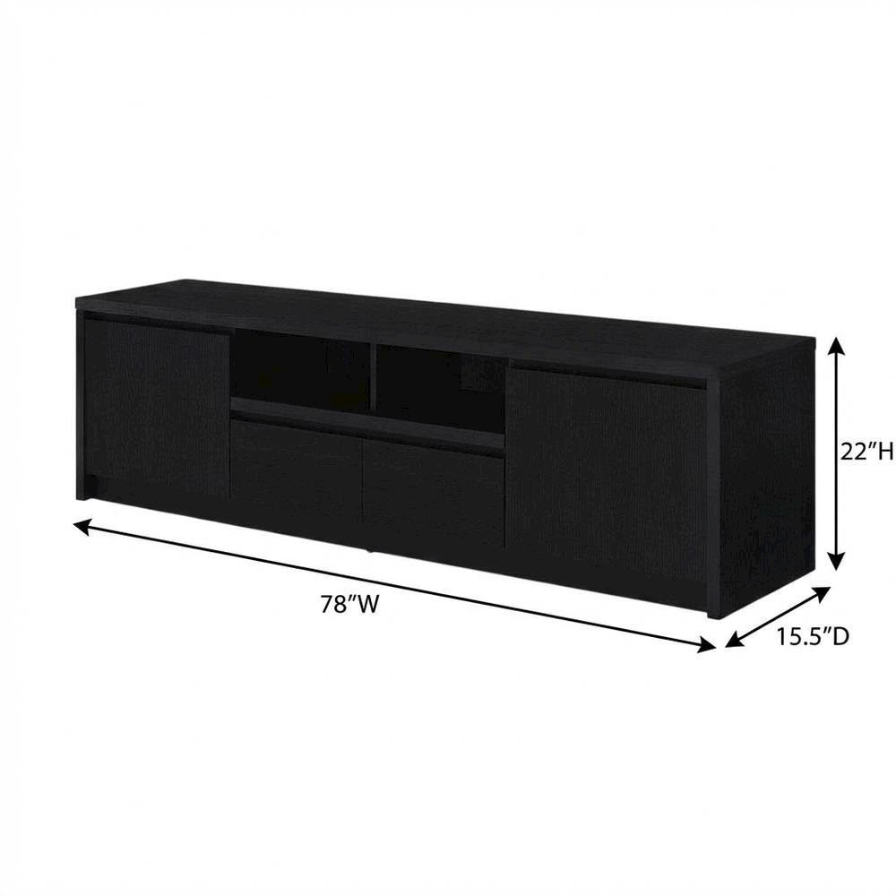 Black 78-Inch TV Stand with Engineered Wood Media Console and Contemporary Style