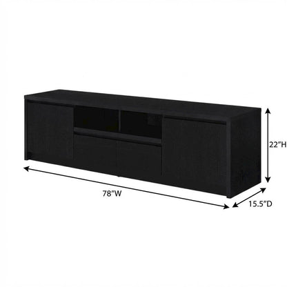 Black 78-Inch TV Stand with Engineered Wood Media Console and Contemporary Style