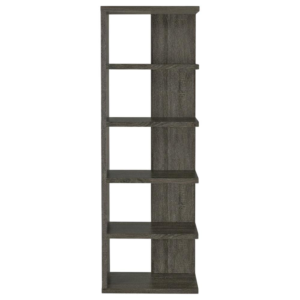 Weathered Grey 5-Shelf Bookshelf with Tipover Restraint and Transitional Style
