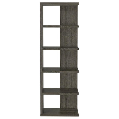Weathered Grey 5-Shelf Bookshelf with Tipover Restraint and Transitional Style