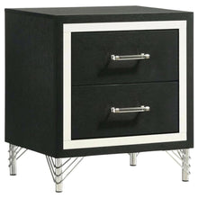 Black Nightstand with Modern Design and Silver Accents for Bedroom Use