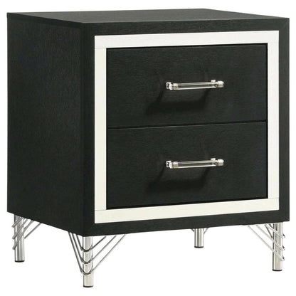 Black Nightstand with Modern Design and Silver Accents for Bedroom Use